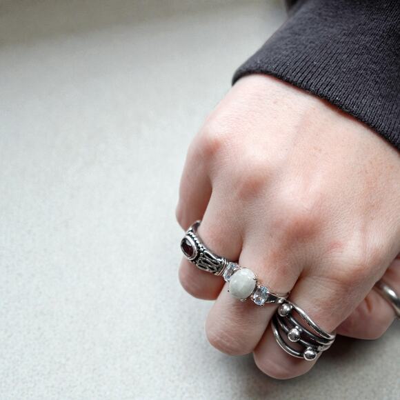 Vintage Avon 925 Silver Blue Jadeite Topaz Trio Ring Size 6 Statement - Picture 7 of 7